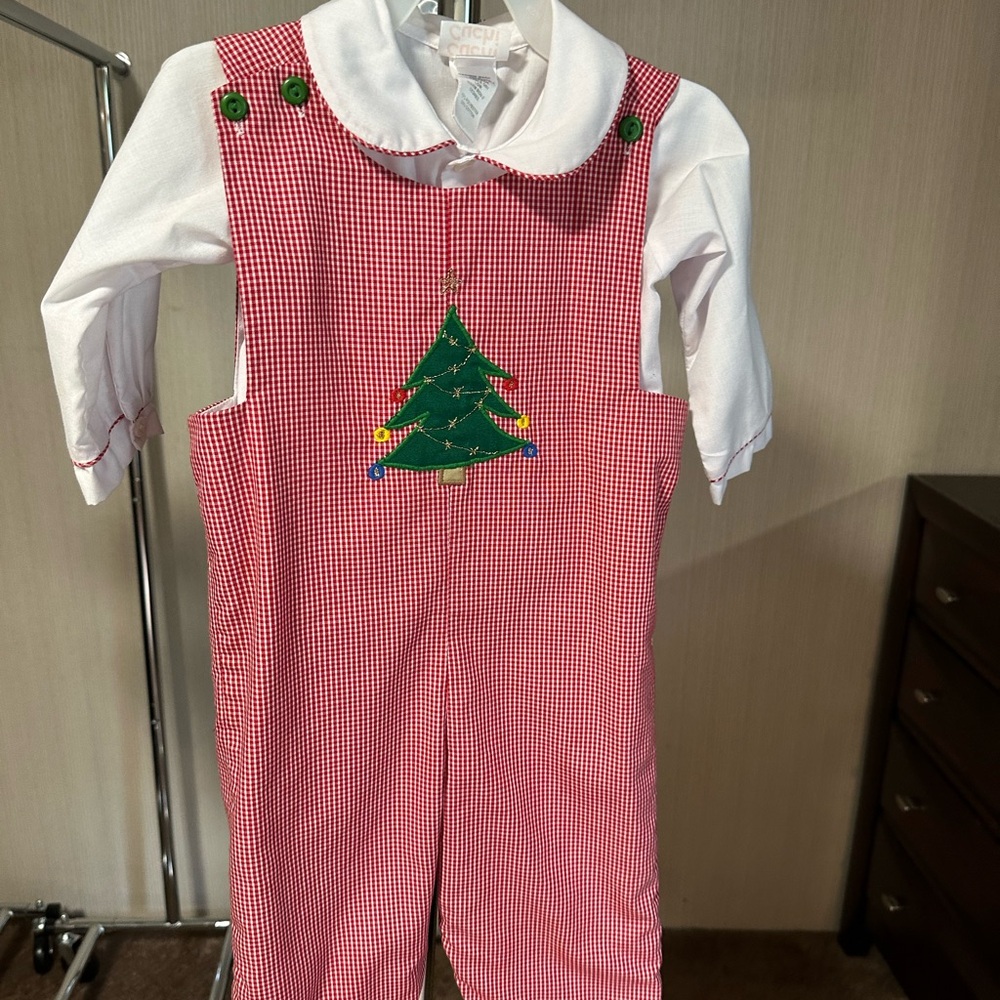 Red and White Kids Matching Set with Tree Design